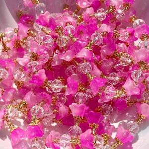 Pink & White Glass Beaded Tulip Bracelets NWOT